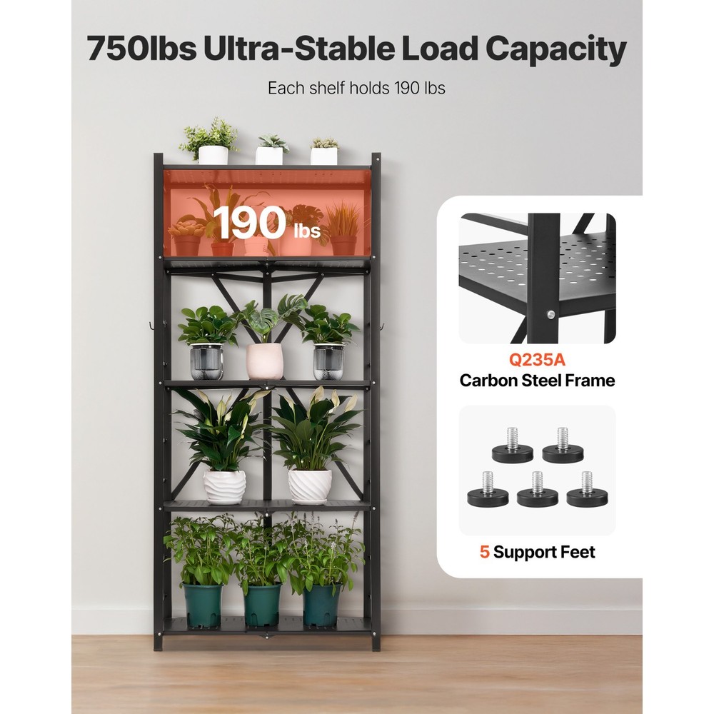 5-Tier Metal Rolling Shelf Black Space-Saving Storage Unit