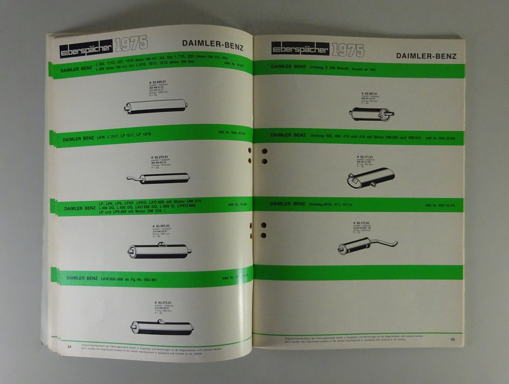 Trade Catalog Eberspächer Exhaust Systems / Mufflers 1975