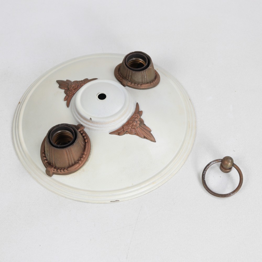 Vintage Art Deco 2-Light 10" Diameter Iron Flush Mount