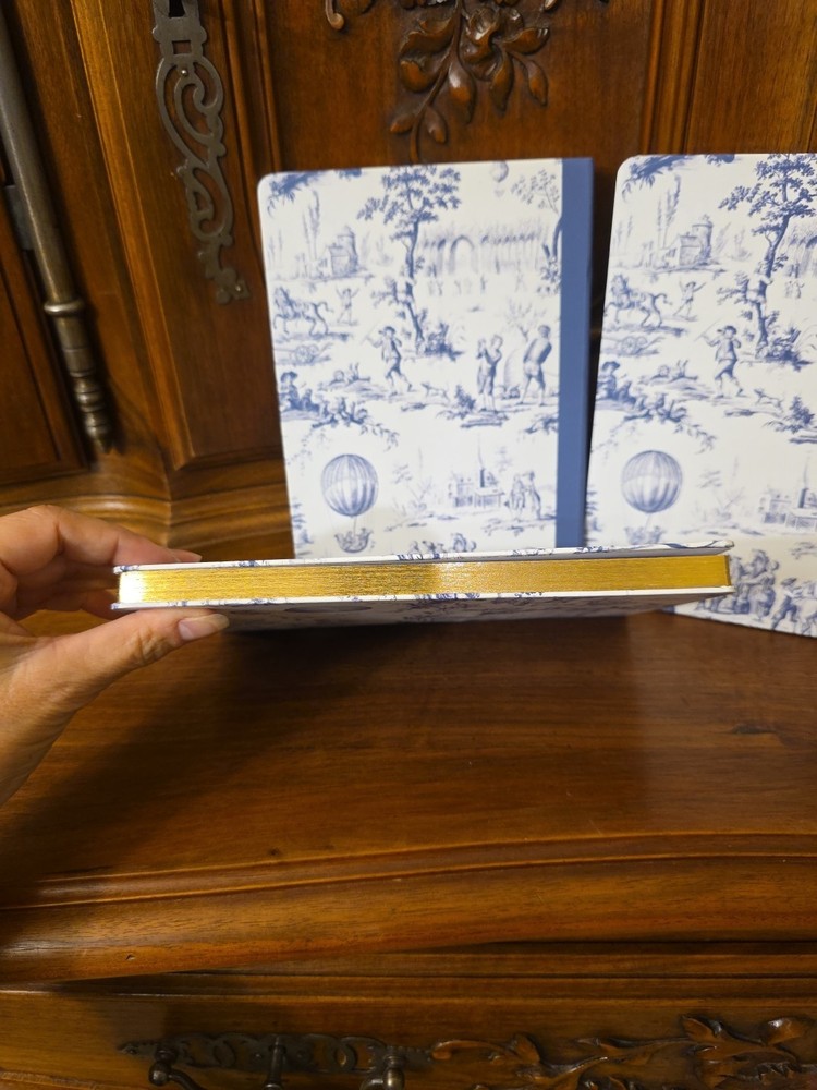 3x Blue & White Toile Notebooks With Gold Embossment--NEW