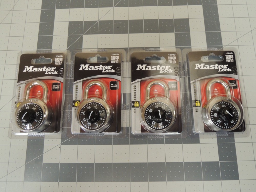 (4) Master Lock 1500D Locker Lock Combination Padlocks, Black - NEW