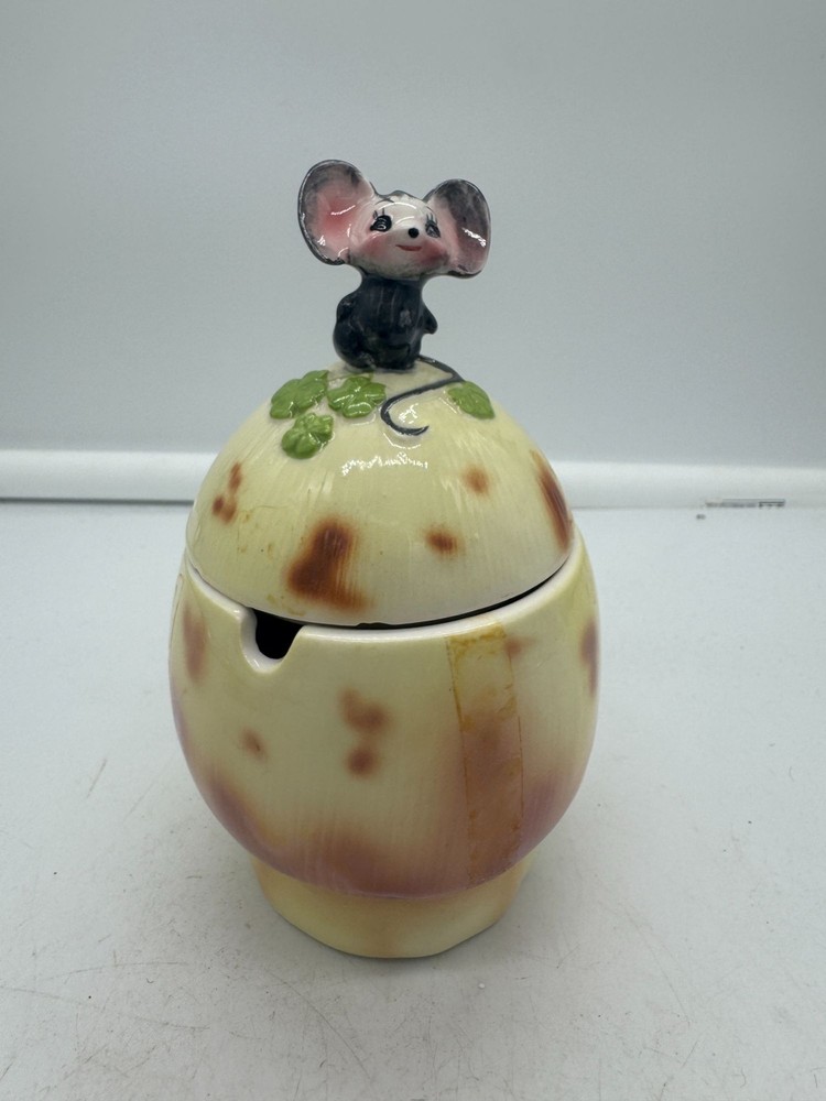 Vintage Mouse on Toadstool Mushroom Covered Sugar Bowl Kitschy-AS IS