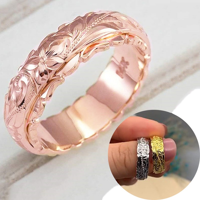 Ring Craved Flower Pattern Engagement Ring Wedding Bridal Ring Finger Decor