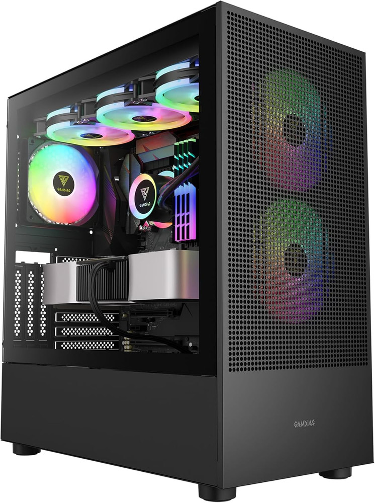E-ATX Mid Tower Gaming Computer Case, Tempered Glass PC Case, USB Type-C, Built-