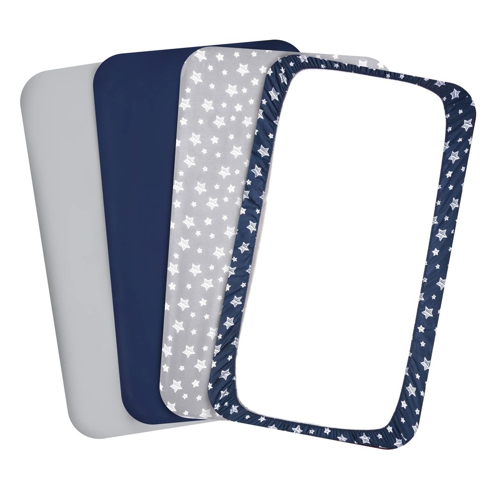 Pack and Play Sheets Boys, 4 Pack Mini Crib Sheets, Stretchy Pack and Play