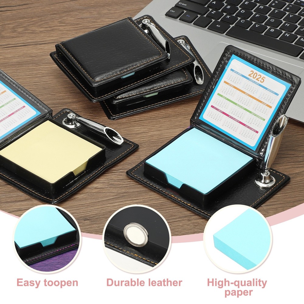 2pcs Leather Sticky Notes Holder, Post Notes Holder with Pen Holder,Blue