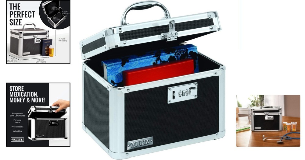 Compact 3-Digit Lock Box - Secure Chrome Steel Storage for Documents & Valuables