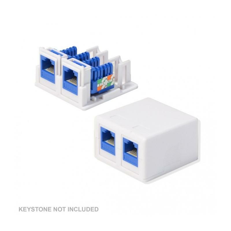 20 Pack Surface Mount Box 2 Port Double Hole Keystone Jack Cat5e / Cat6 White