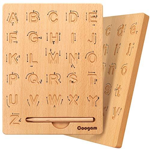 Wooden Letters Practicing Board, Double-Sided Alphabet Tracing Tool Learning