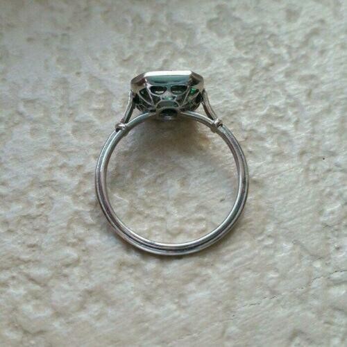 Art Deco Style Round Lab Created Diamond Emerald Engagement Wedding Silver Ring