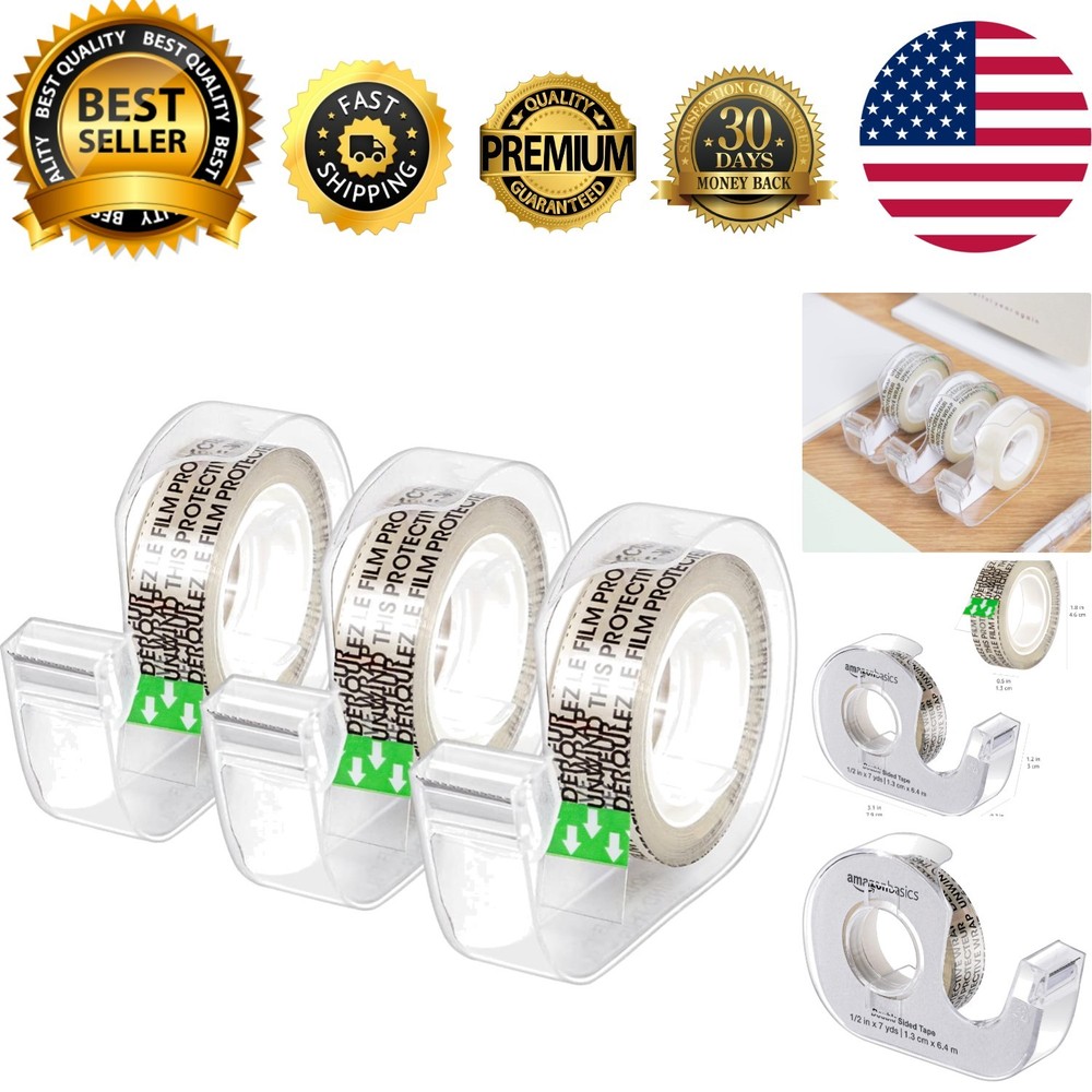Precision Double Sided Permanent Tape, 1/2" x 252" - Ideal for Crafts, 3 Pack