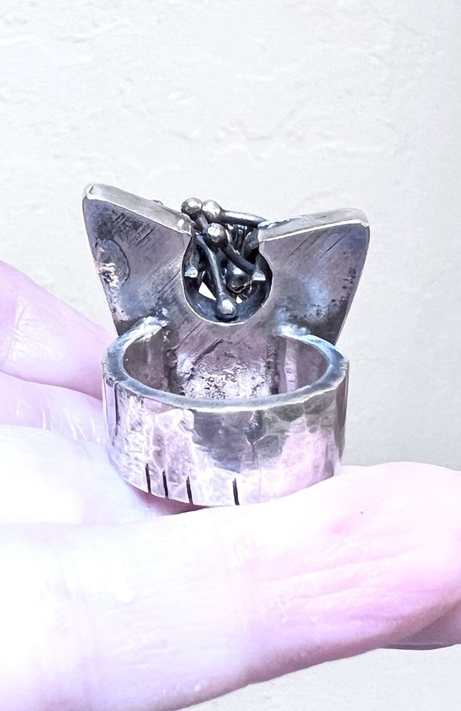 LOVELY Sterling Silver Artisan Large Textured, Articulated Triangular Ring
