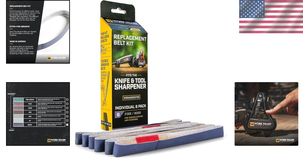 Hand-Powered 6000 Grit Knife Sharpener Replacement Belts - 6 Micromesh Packs