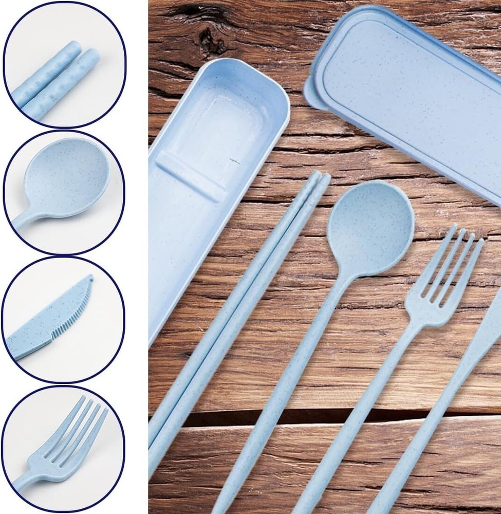 4 Sets Reusable Utensils Set with Case, Camping Cutlery Set Travel Silverware
