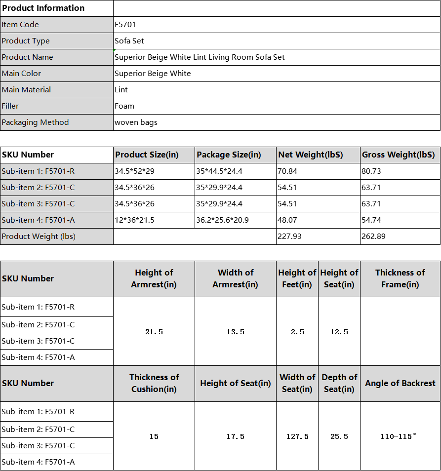 White Microfiber 4-Piece Living Room Sofa Set