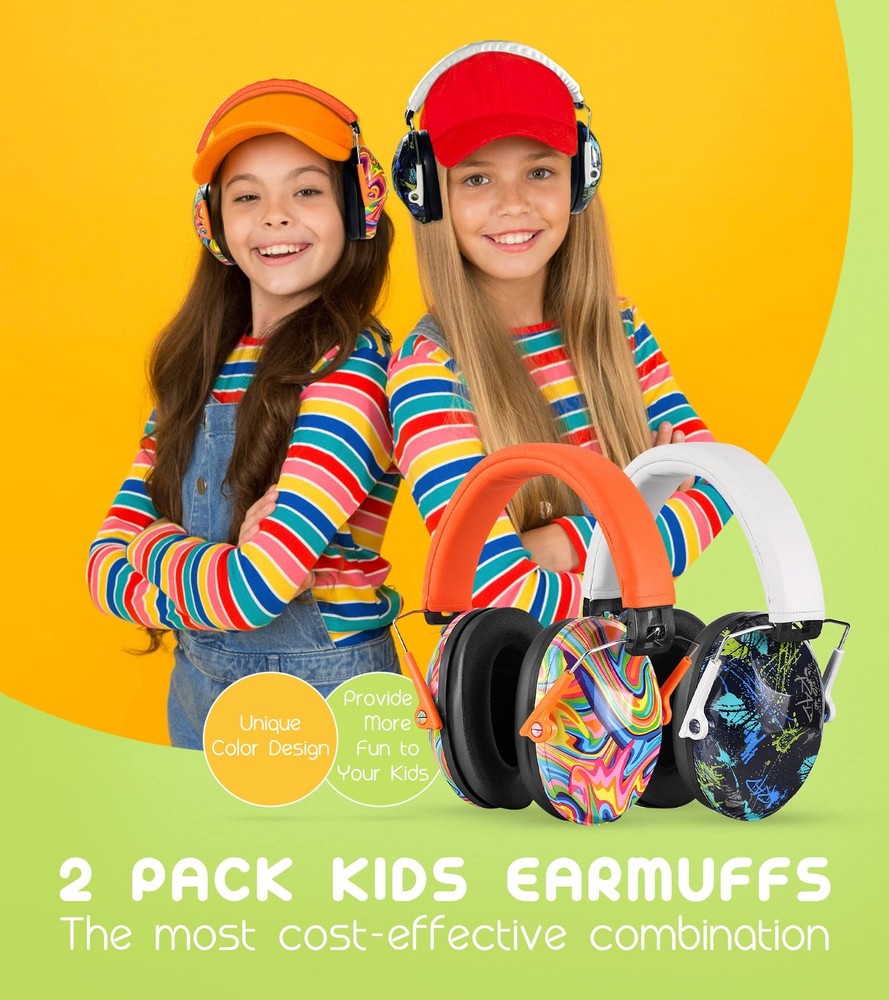 PROHEAR 032 2 Pack Kids Ear Protection, NRR Medium, Lollipop&graffiti Pattern