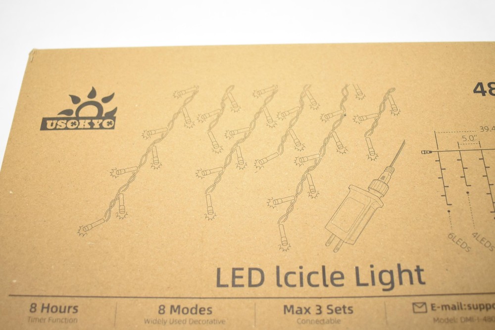 USOKYO LED Icicle String Lights 480 Warm White Plug-In Christmas 8 Modes Timer