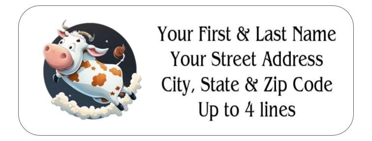 150 Cow Jumping over moon Mailing Return Address Labels Personalized