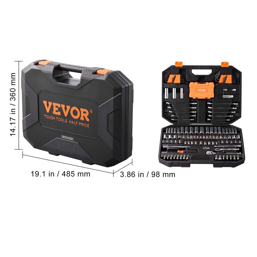 145 SAE and metric mechanical tool kits with drill bits and hex wrenches