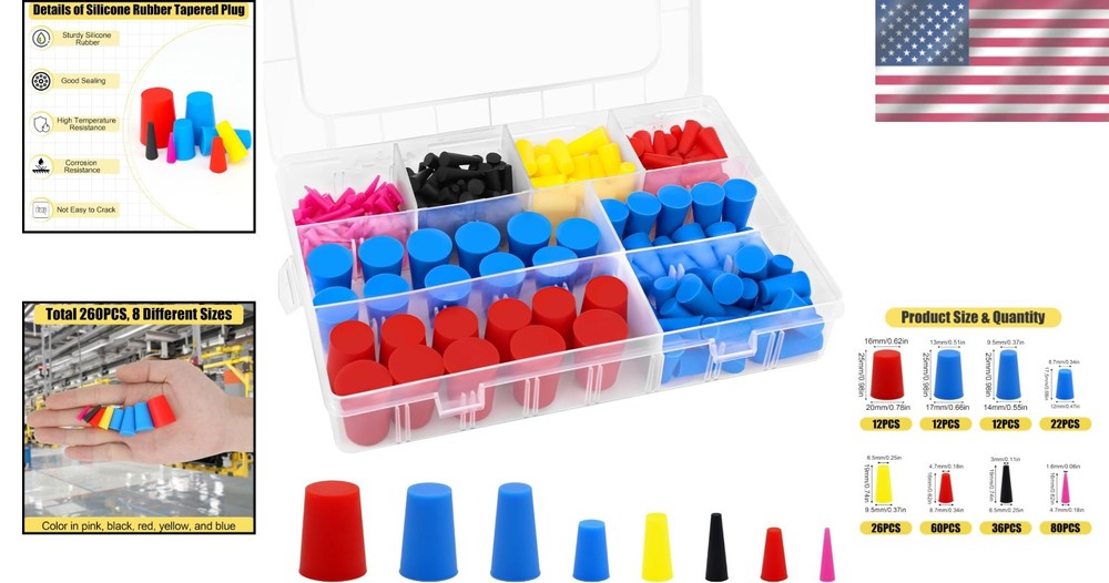 Silicone Plug 8 Size Set 1/16"-5/8" 260PCS