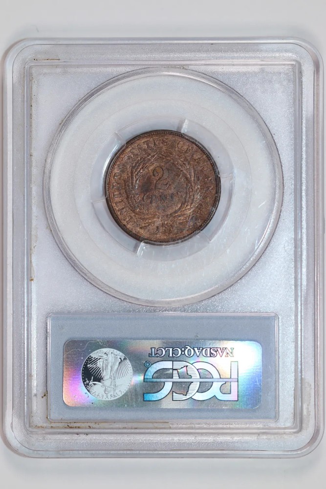 1864 LARGE MOTTO TWO CENT PIECE PCGS MS62 RB