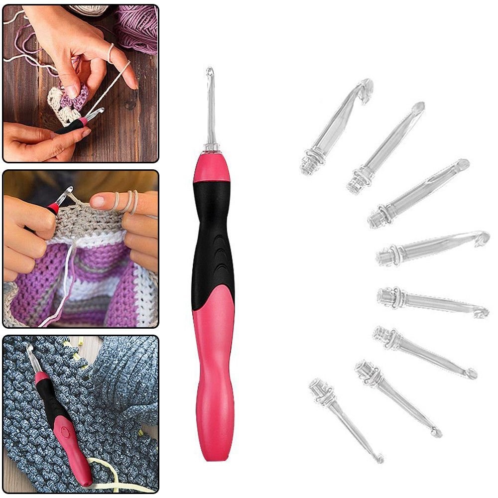 9 Sizes Crochet Hook Set: Interchangeable Crochet Hooks with Light - Light Up...