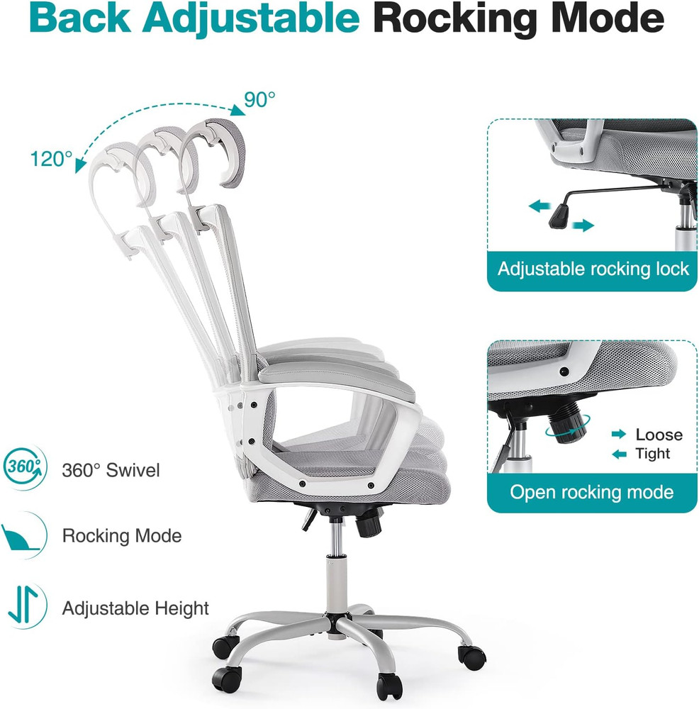 Ergonomic Mesh Office Chair with Adjustable Height & Headrest - Grey