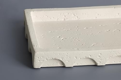 Decorative Tray with Semi-Circular Pattern Edge,Rectangular Concrete Beige