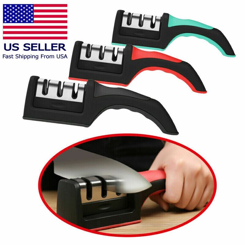 Knife Sharpener 3 Stage Steel Diamond Ceramic Coated Kitchen Sharpening Tool US