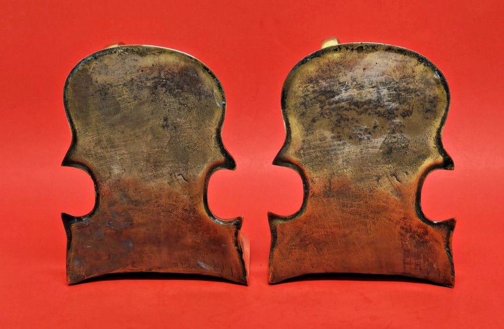 2 Vintage 1992 Solid Brass Bookends Violin ~ Cello Instruments ~ Made in KOREA ~