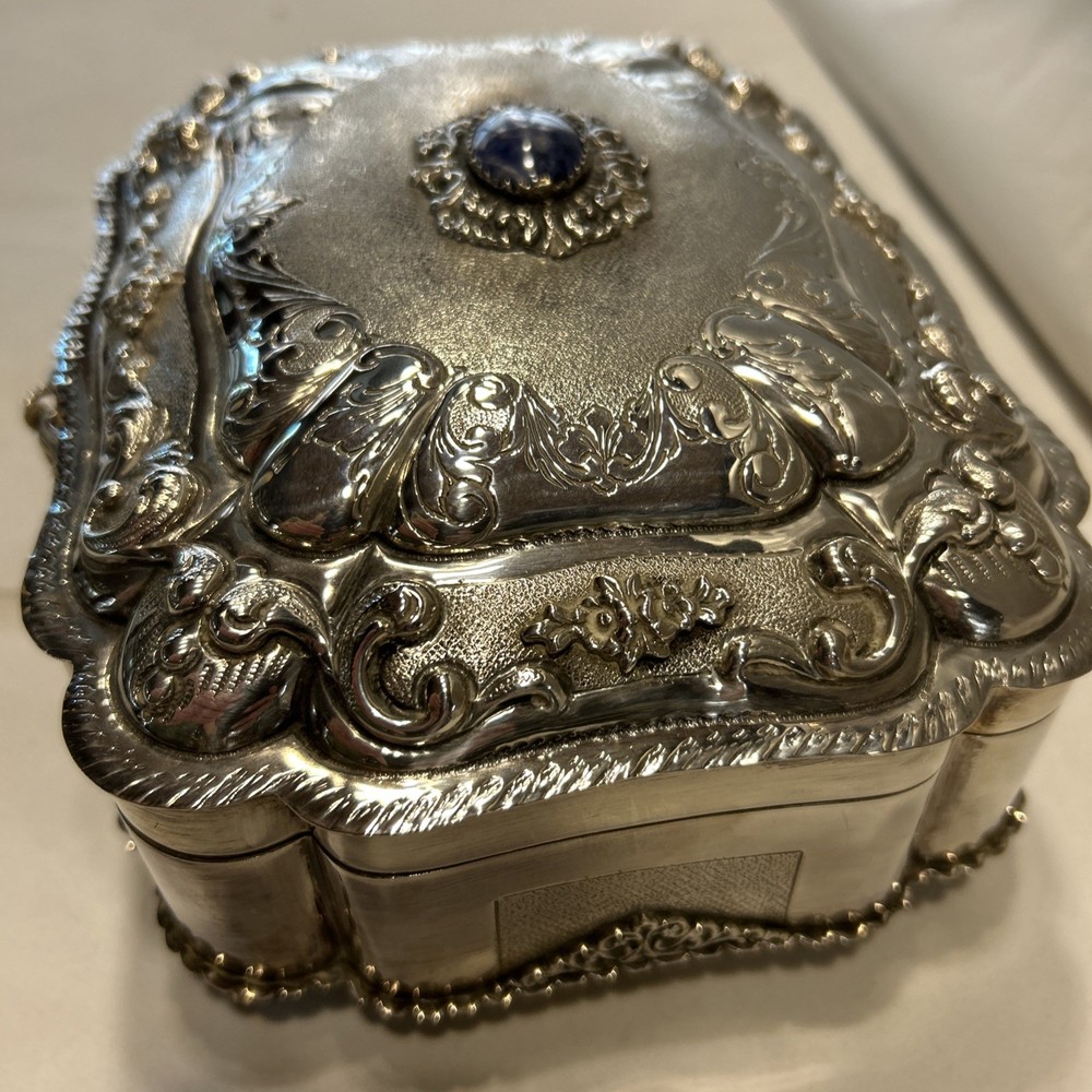 Silver Lapis Stone Jewelry Box