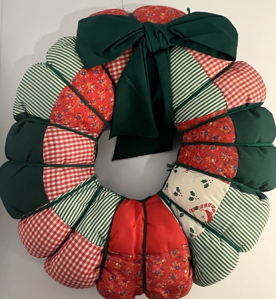 Vintage Patchwork Christmas Wreath With Bow