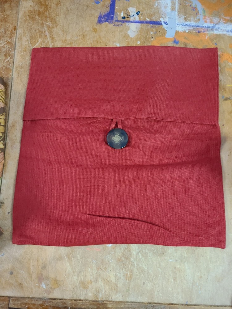 Pottery Barn Red Linen 18" Button Pillow Cover