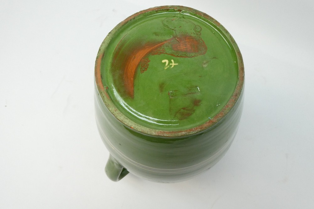 Green Hand Painted Made in Morocco Ceramic Floral Pattern Redware Jug One Handle