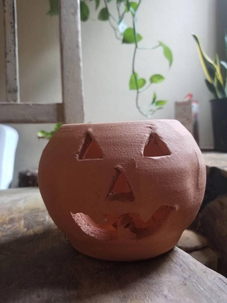 Small Handmade Craven Pottery Jack-o-lantern Planter Pot