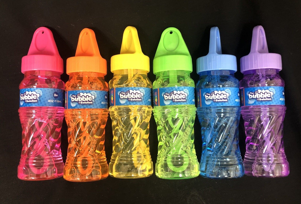 Bubbles Solution 6 - 4oz Bottles, Assorted Colors