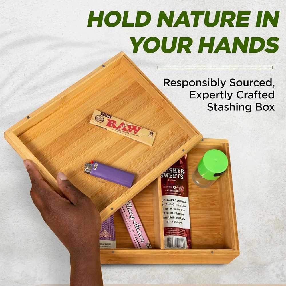 Elegant Large Bamboo Rolling Tray Stash Box | Ample Storage & Organization