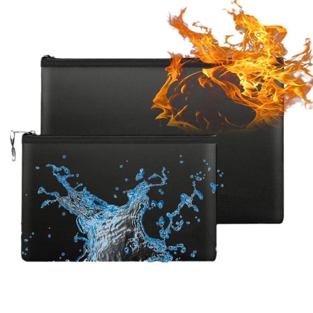 Black Fireproof Waterproof Document Envelope File Folder Cash Pouch Document Bag