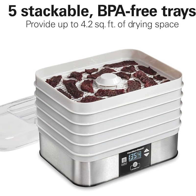 5 Stackable Trays Food Dehydrator Digital Timer Adjustable Temp Auto Shutoff New