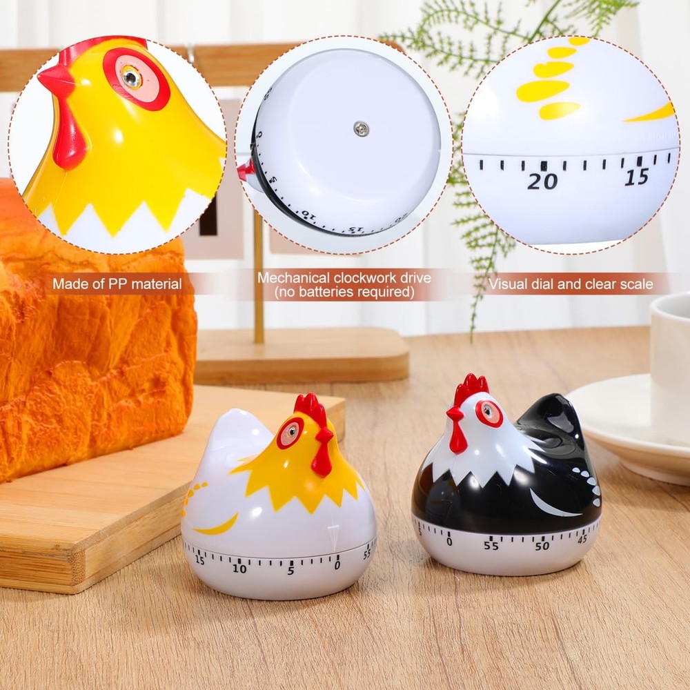 Zerodeko 2pcs Kitchen Timer Wind Up 60- Minute Mechanical Visual Timers 3D Ch.