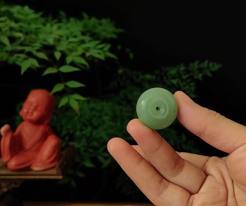 Natural Light Green Jade Incense Stick Holder – Vertical Insertion Style