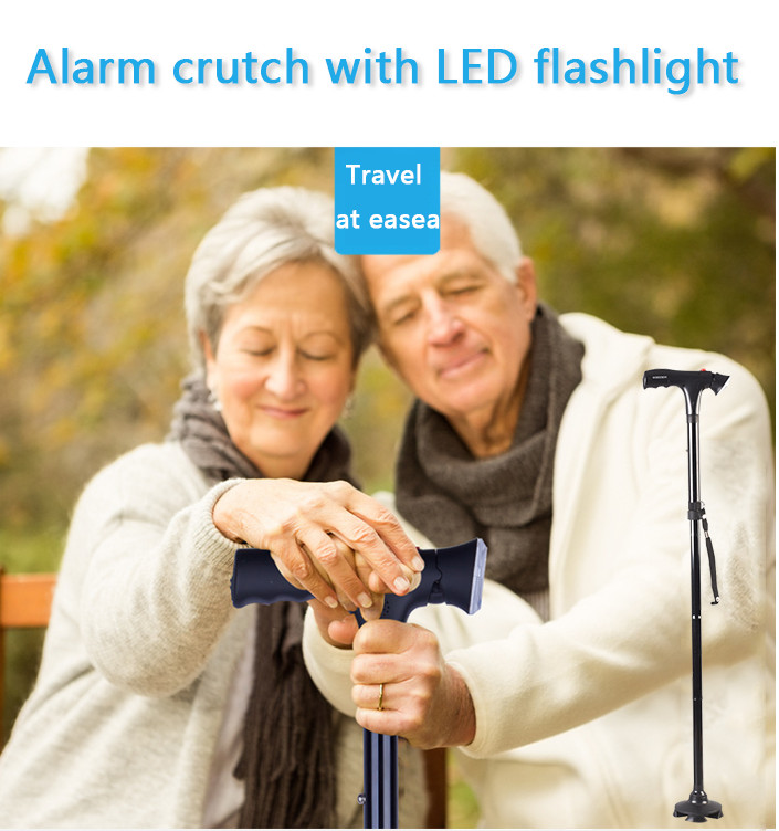 Adjustable Walking Stick Cane Folding Handle Metal With LED Light &Alarm button