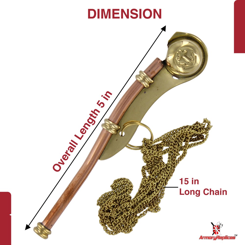Handmade Maritime Bosun’s Nautical Mariner Command Naval Survival Whistle+Chain