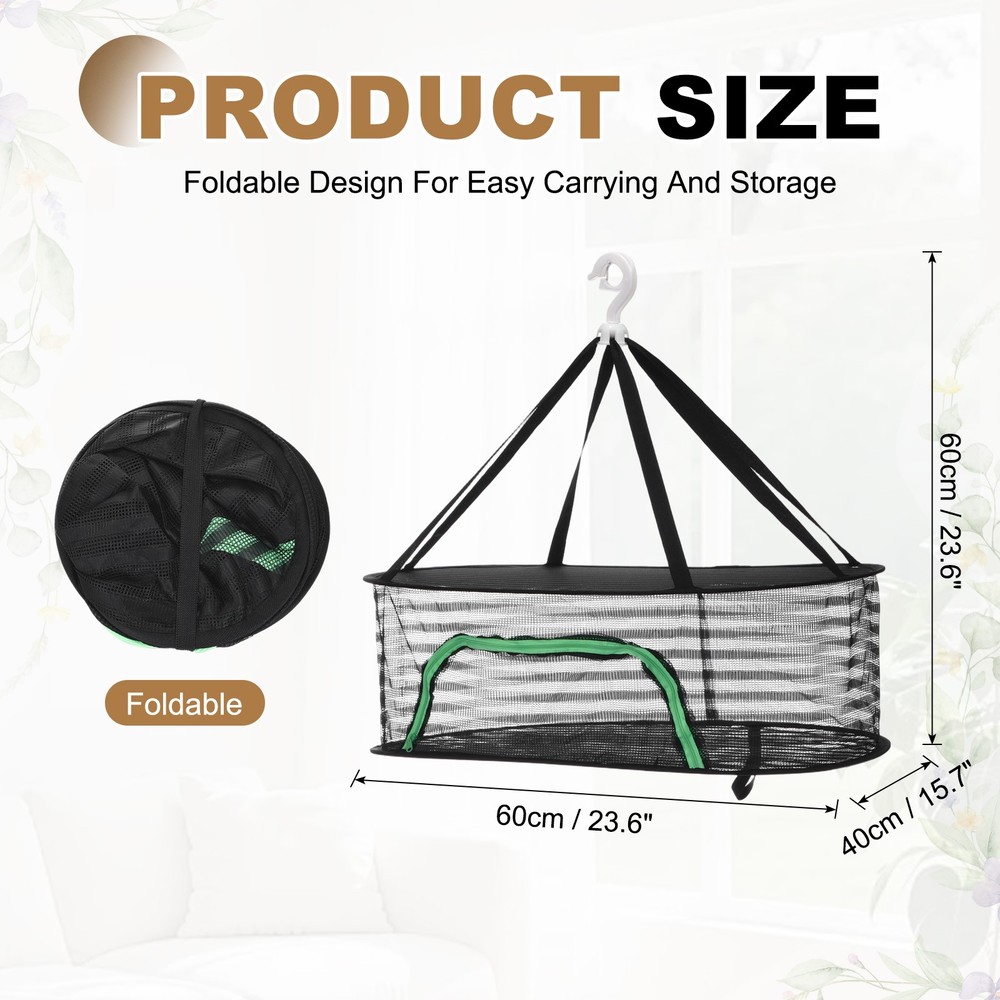 Herb Drying Rack, 24" 1-Layer Hanging Drying Mesh Net, Black