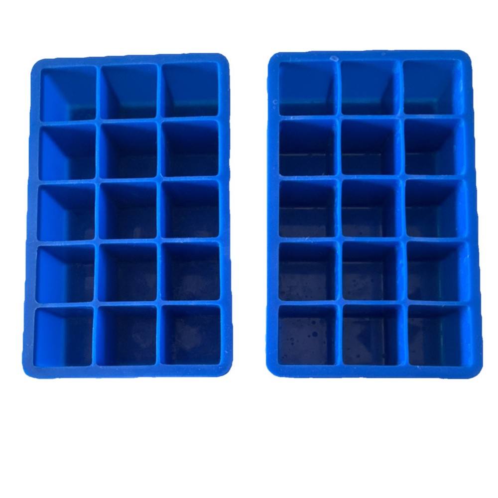 Tevolo Blue Silicone Ice Cube Tray 2 Pack Square Stackable Dishwasher Safe