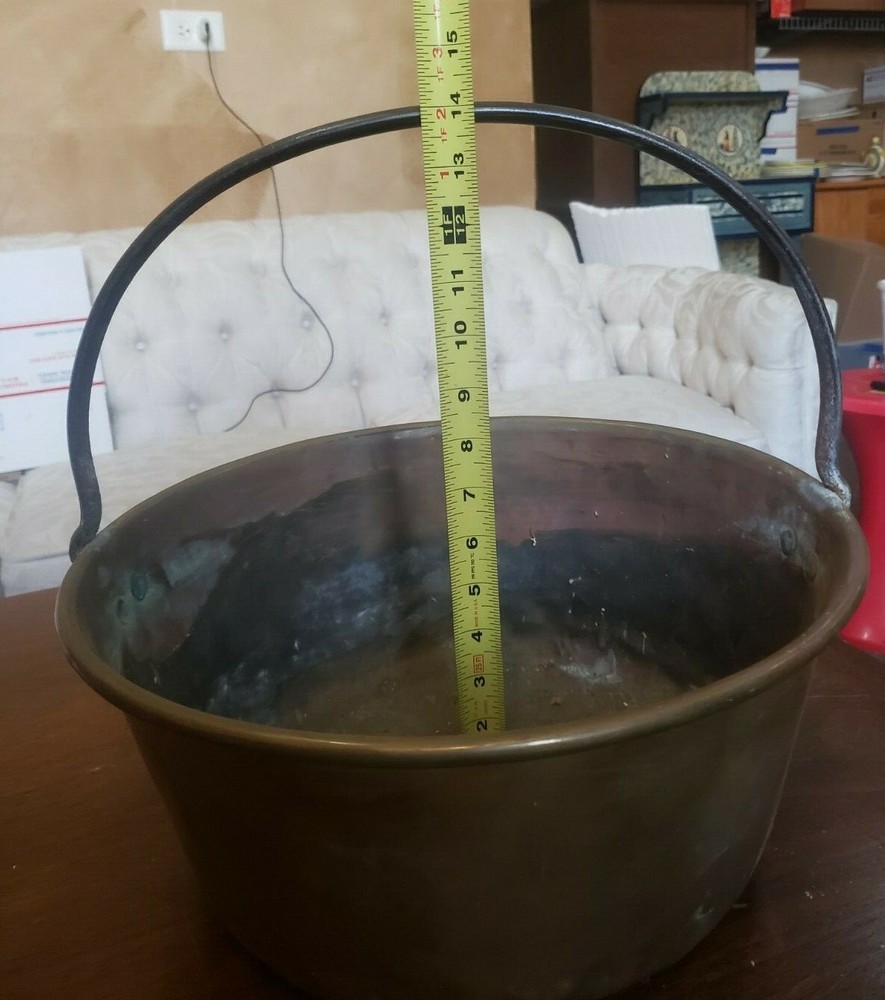 Antique Copper Candy Apple Butter Kettle Cauldron Bowl with Handle