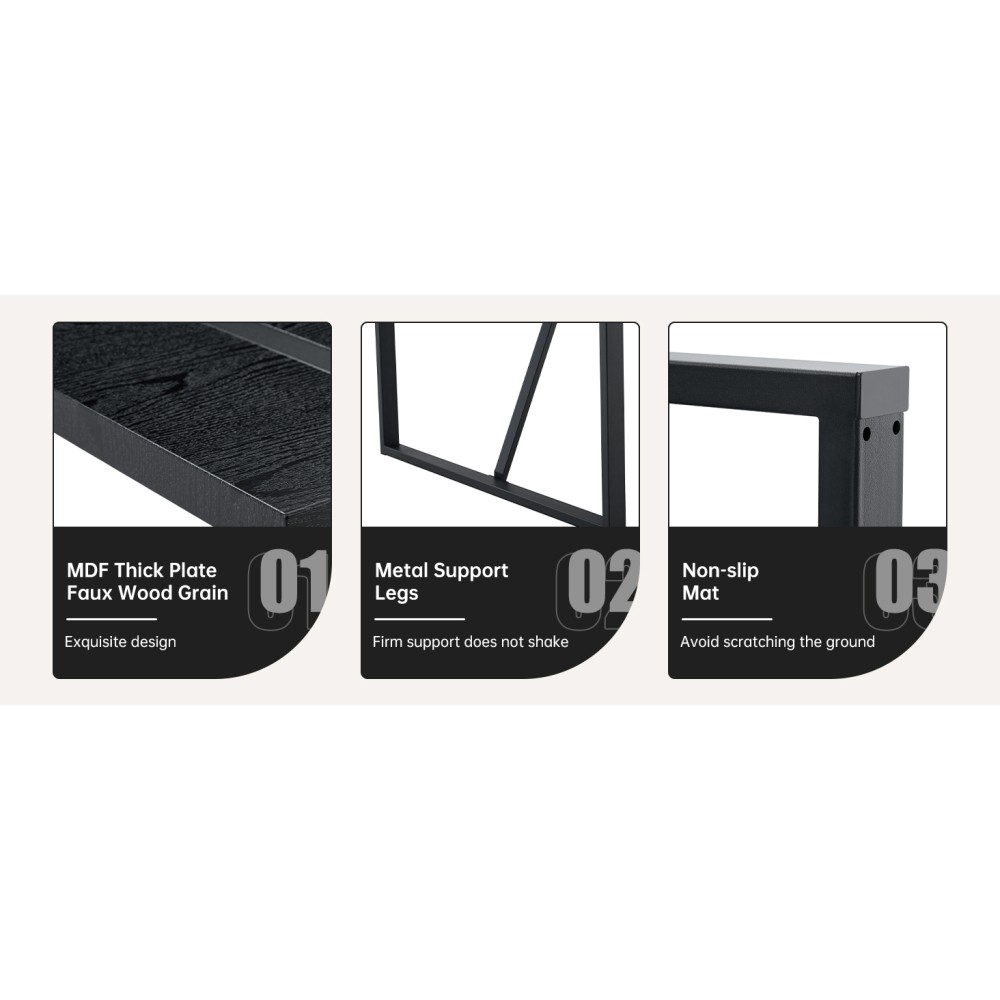 Black Wood Grain Rectangular Dining Table Set w/ 4 PU Chairs Modern