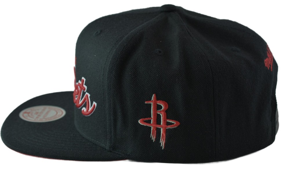 Houston Rockets NBA Foundation Script Mens Black Snapback Hat by Mitchell & Ness