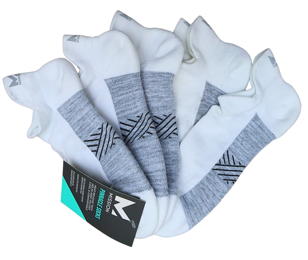 Mission Pinnacle Heel-Tab Socks 3 Pack White 109695 Size Medium