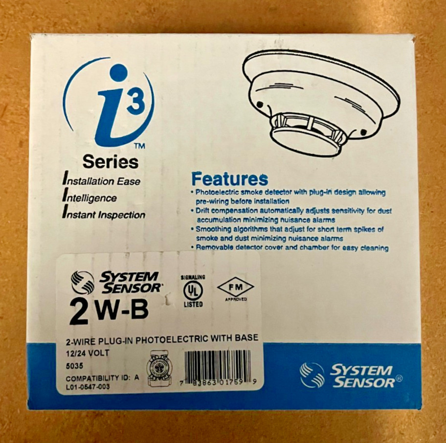 System Sensor, 2W-B, I3 SERIES DETECTOR, 2-WIRE, 12/24 VDC WITH BASE